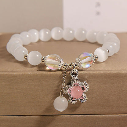 Cat's eye beaded bracelet with clover charm for women